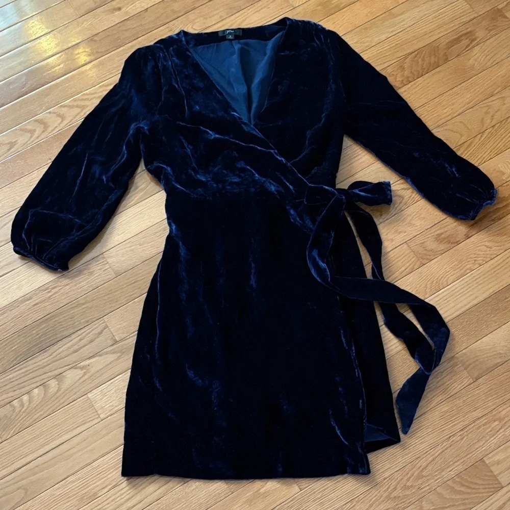 J. Crew Navy Velvet Wrap Dress